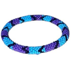 Microbead Slip On Bracelet Light Blue Purple Black Geometric 7.5 inches